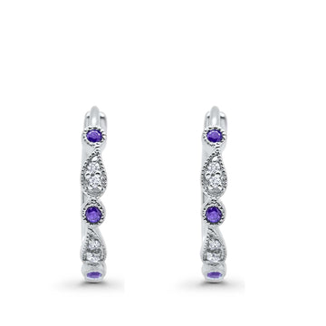 Huggie Hoop Earrings Round Amethyst CZ 925 Sterling Silver Wholesale